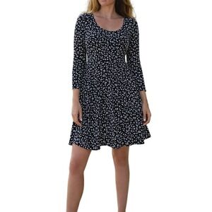 Maeve Black White Ditsy Print Tiered Long Sleeve V Neck Mini Dress Size Small